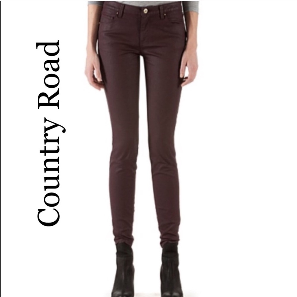 Country Road Coated Dark Burgundy Skinny Fit Jeans